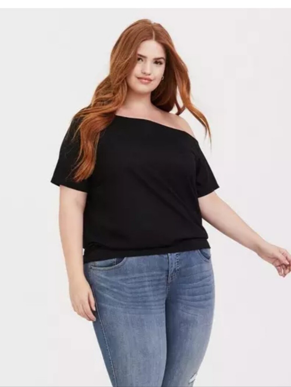 #110 Torrid 1 Off-Shoulder Featherlight Slub Short Sleeve Tee